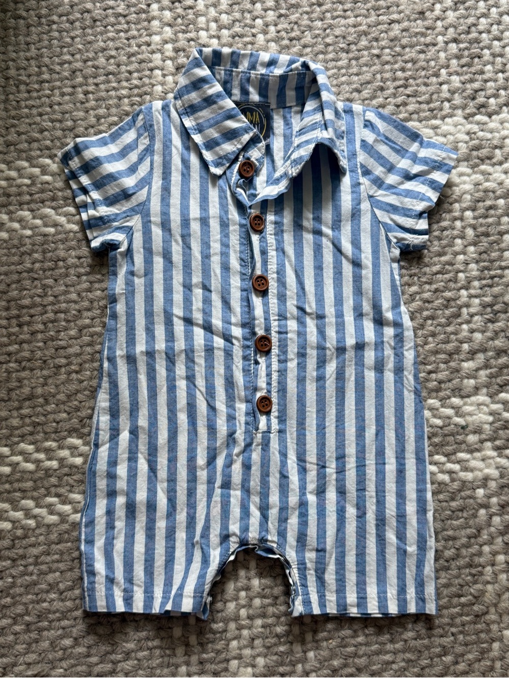 Emma Jean Blue & White Striped Baby Romper